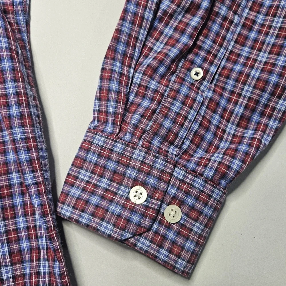 Banana Republic Mens Large L Button Down Shirt Soft Wash Plaid Long Sleeve Blue